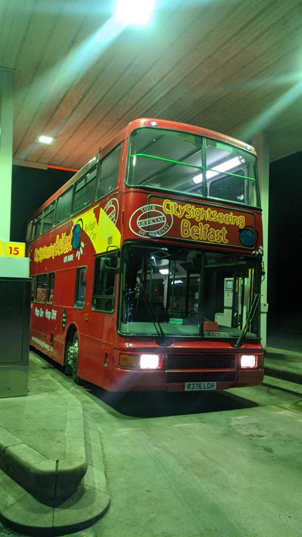 Convertible open top double decker bus, Volvo Olympian, use with or without roof.